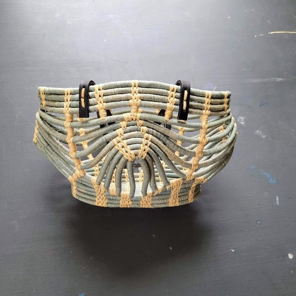 Sans-Arcidet Collection Designer Turquoise and Tan Raffia Woven Basket Bag - Picture 11 of 16